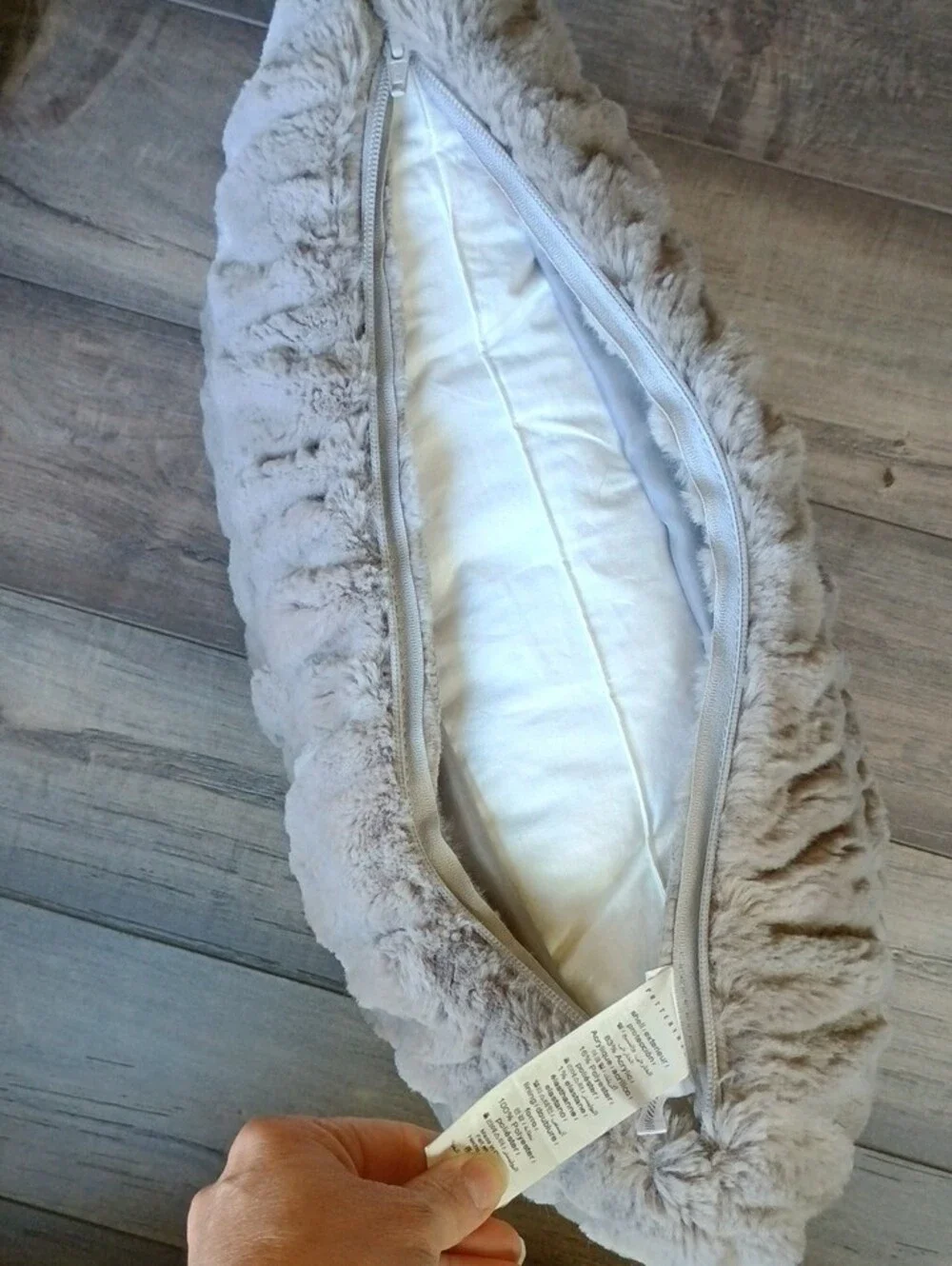 Pottery Barn Plush Faux Fur Pillows - Gray With Down Inserts